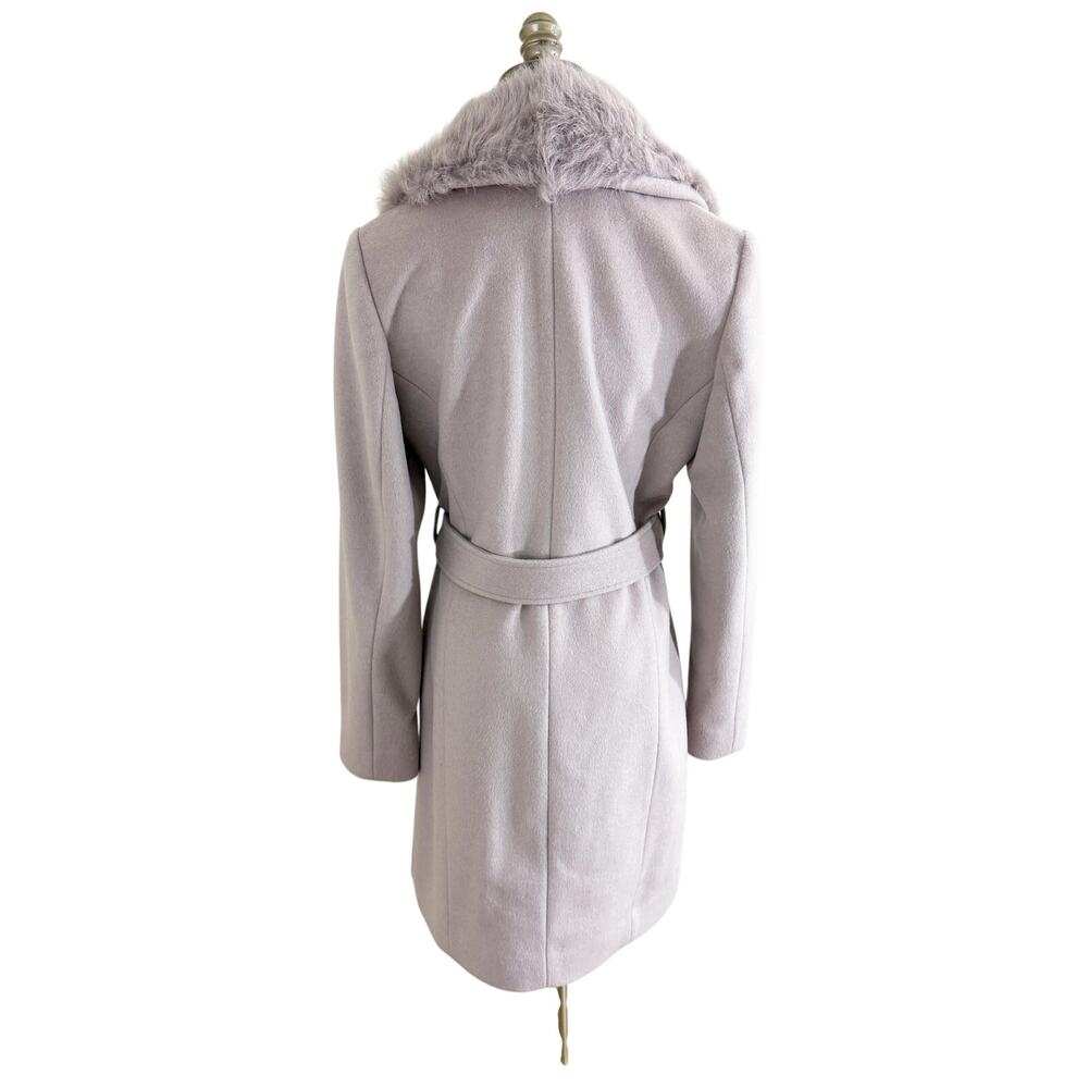 Sofia Cashmere Taupe Wool Overcoat with Shearling Fur Collar Size 6 Belted Waist - Picture 5 of 10